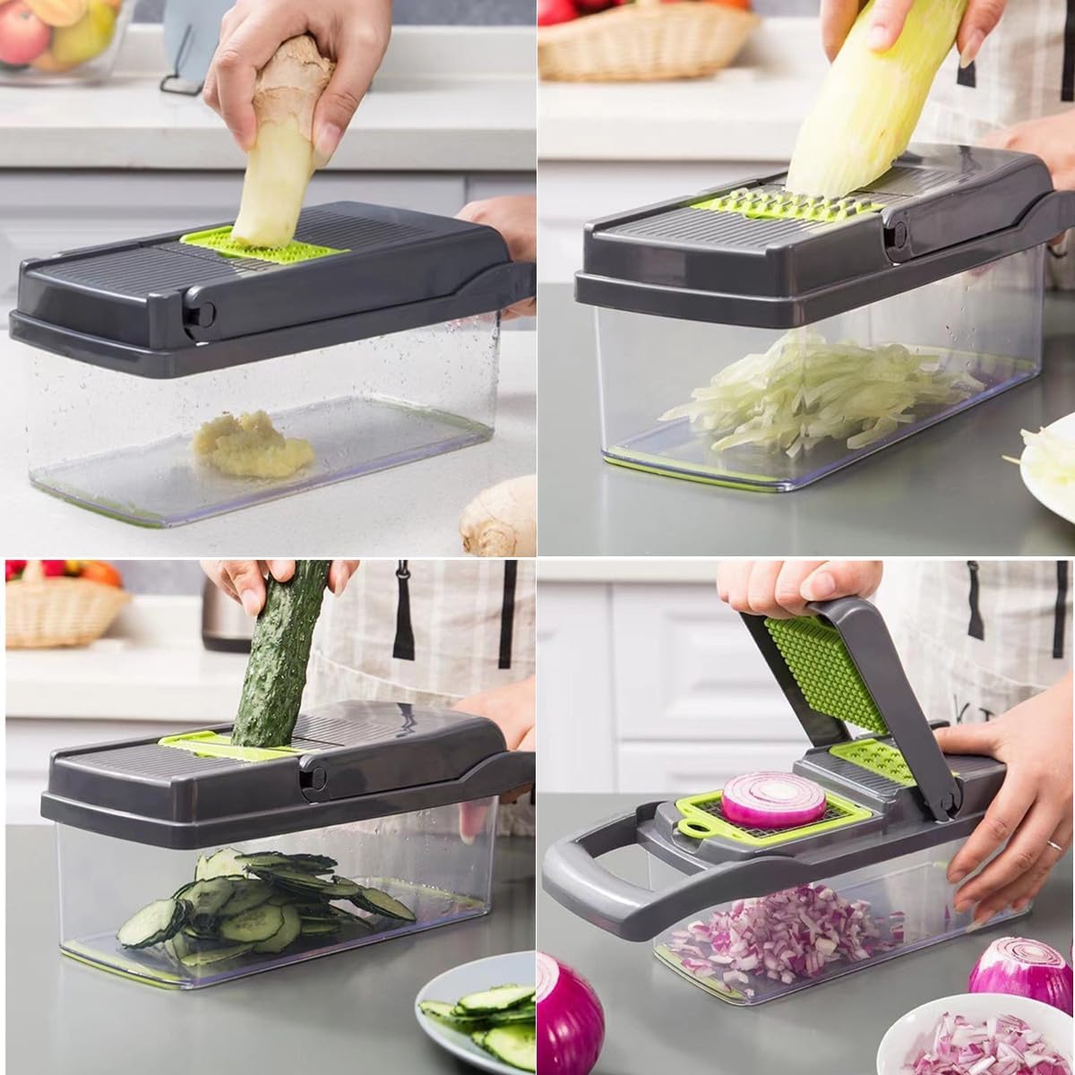 Vegetable Chopper with Container, Multifunctional 14-in-1 Food Veggie Chopper Cutter Slicer for Salad Onion Potato Carrot Garlic, Essential Kitchen Gadgets (Gray)