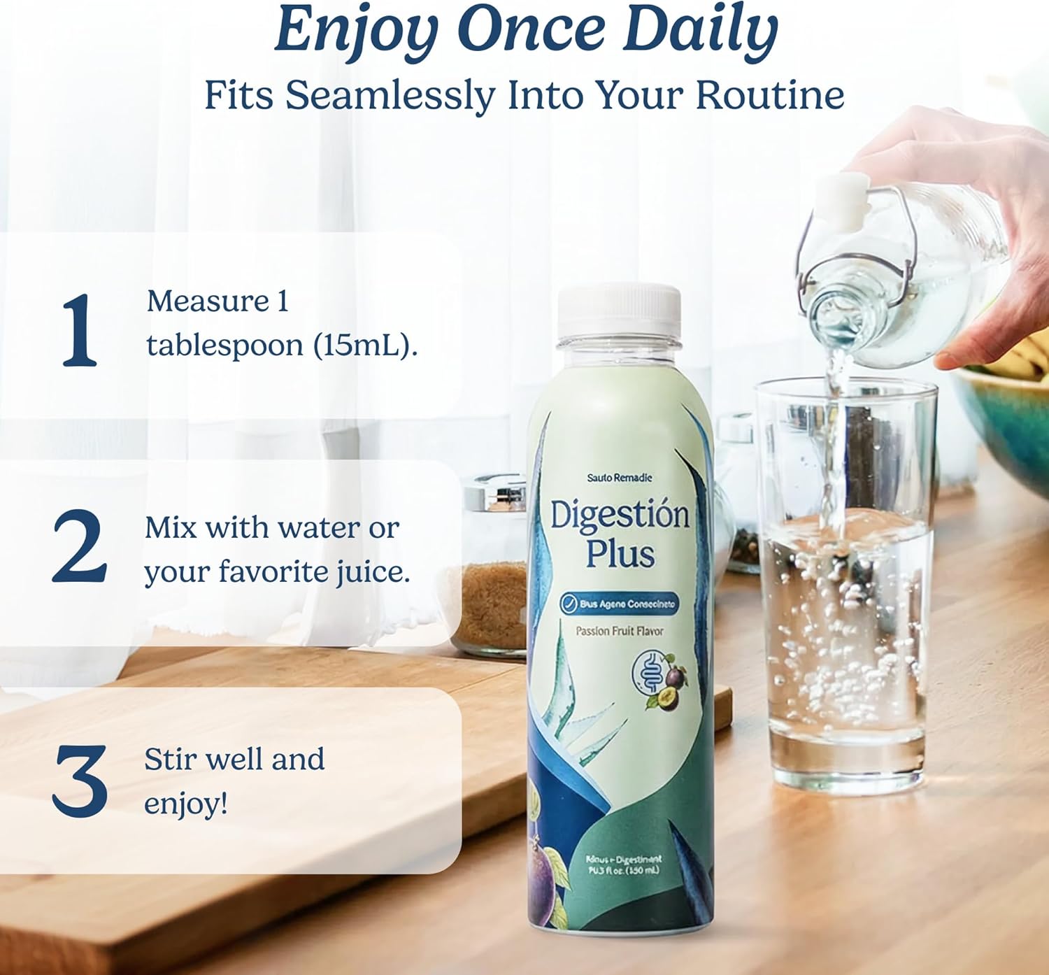 Santo Remedio Digestion Plus, Concentrated Blue Agave Drink, 30 Servings, Passionfruit Flavor, Vegan, Gluten-Free, Non-GMO, No Added Sugar