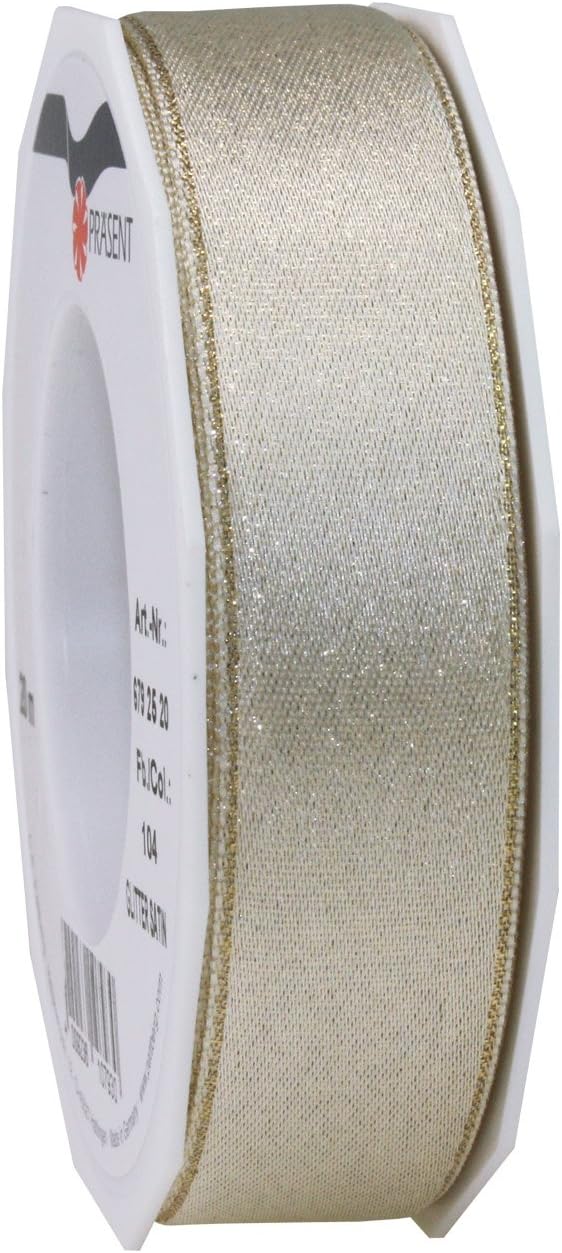 Präsent Glitter Satin Ribbon, Polyester, Crème/Gold, 11 x 11 x 2 cm
