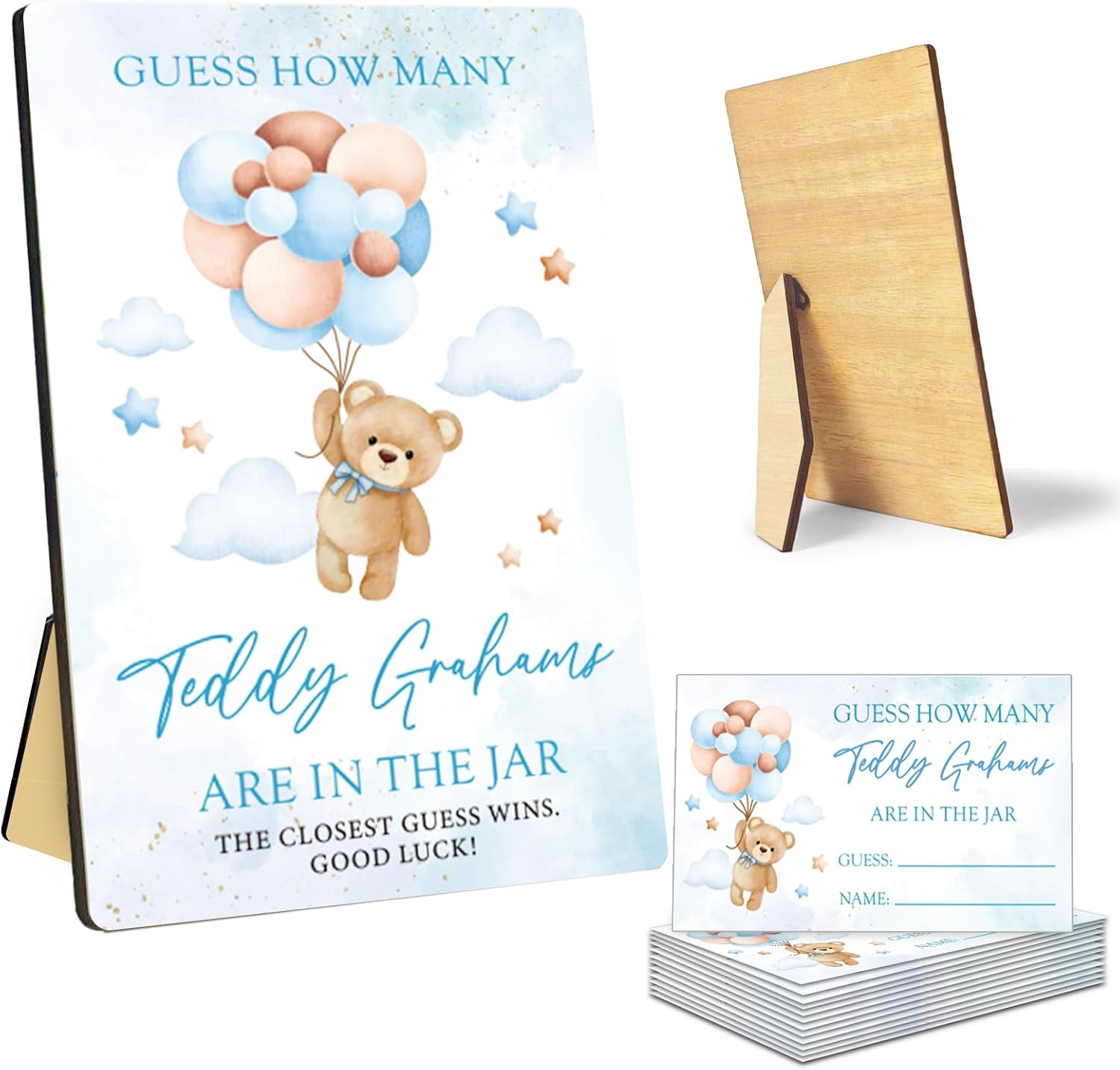 Teddy Bear Baby Shower Games Boy, Blue Boy Guess How Many teddy bear Baby Shower Sign Gender Reveal Decoration party Game