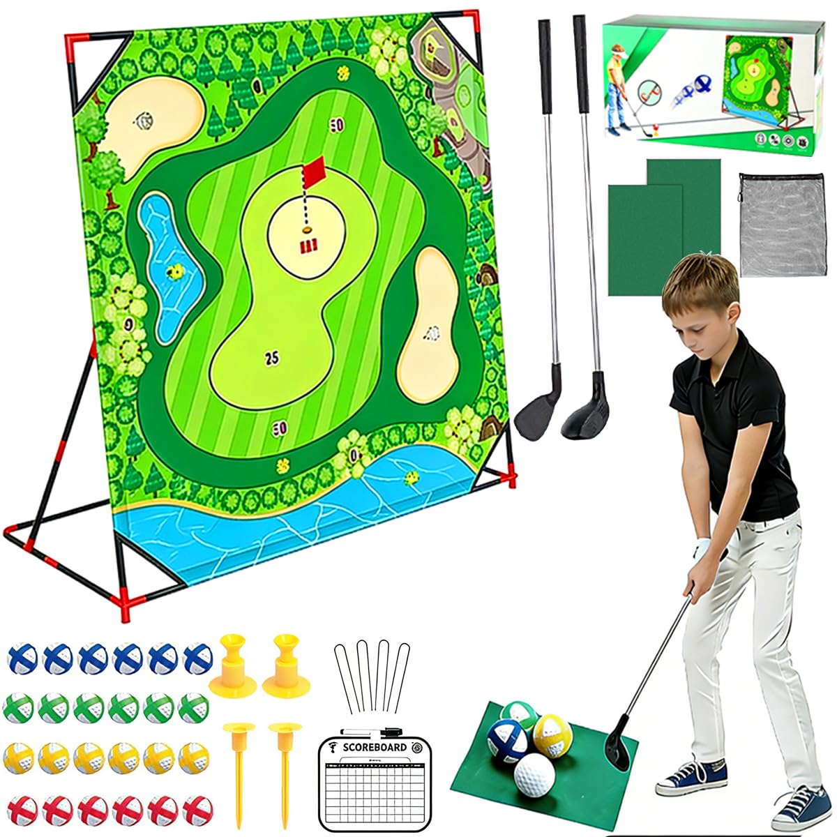 Battle Golf game set,a fun sticky golfs game,enhancing family interaction through golfs play. Includes a swing mat and 24 golf balls, suitable for indoor and outdoor leisure activities.