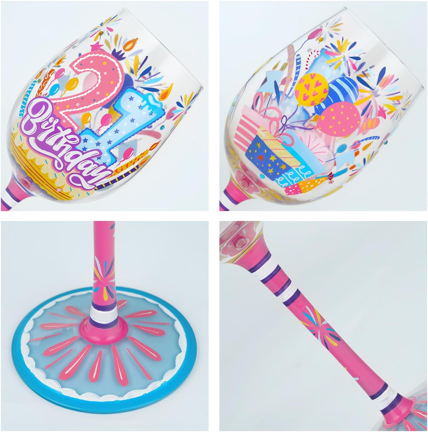 NymphFable Hand-painted Wine Glass 21st Birthday Gift Personalised Artisan Glasses Gifts for Family Friend 15oz