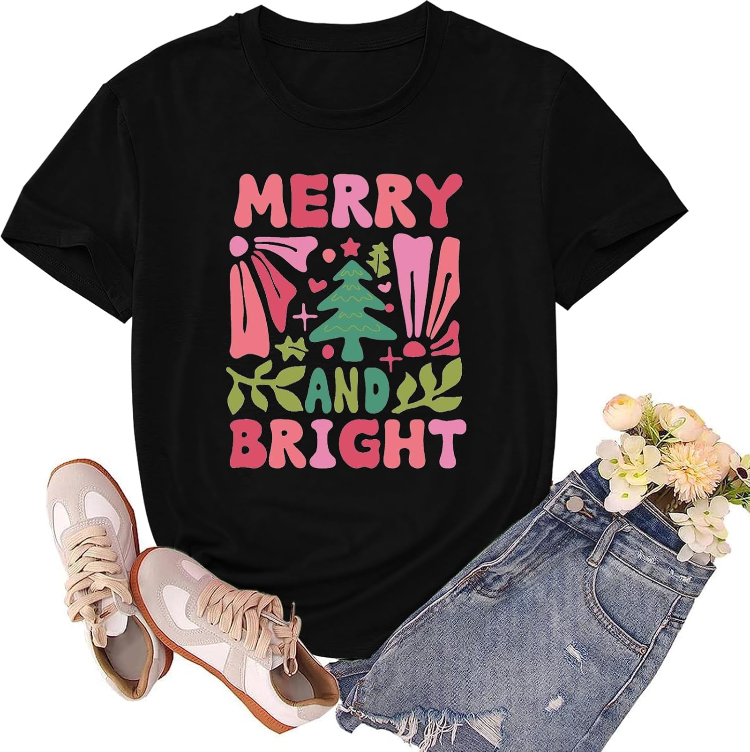 Christmas Shirts for Women Merry and Bright Tshirts Merry Christmas Shirt Xmas Holiday Tee Tops