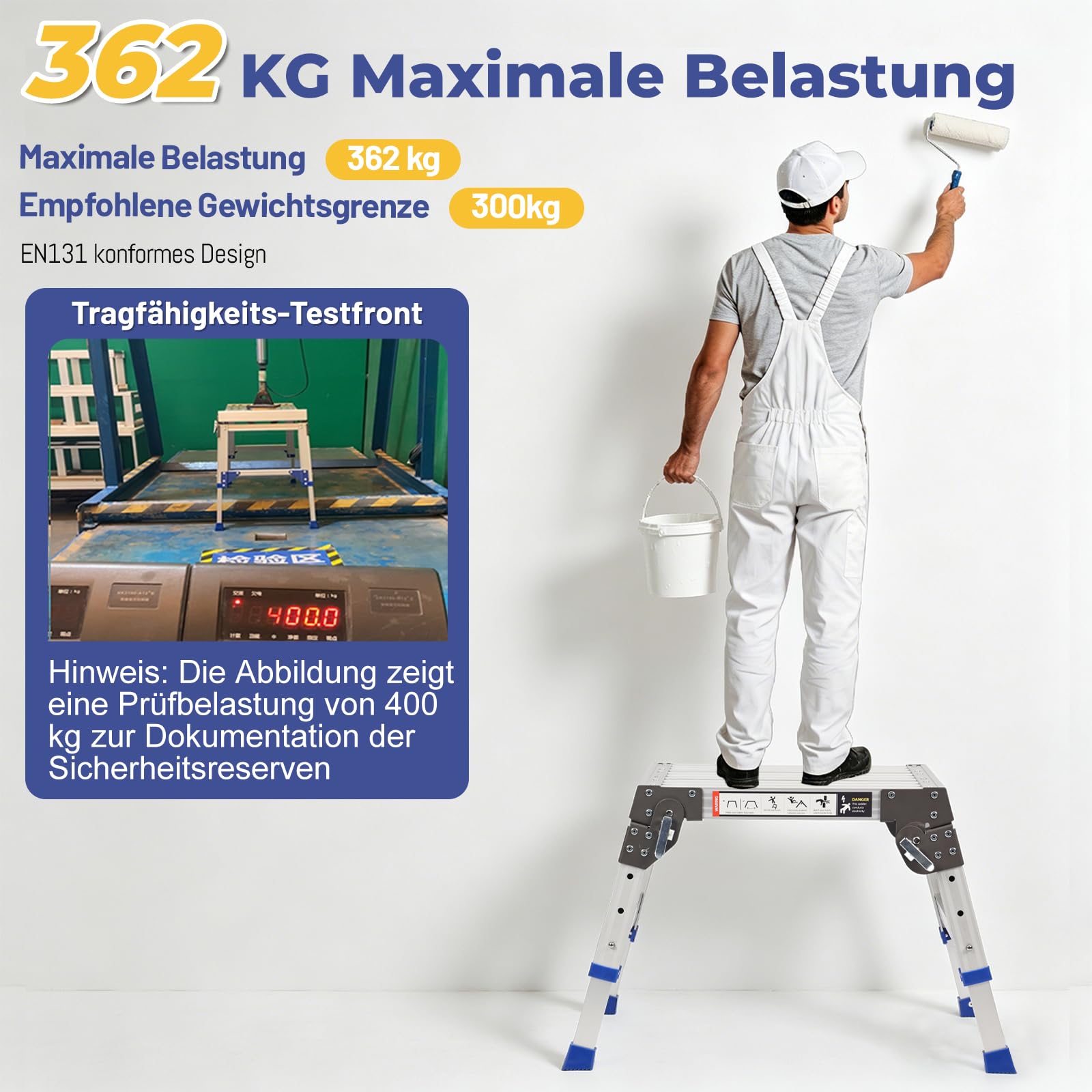 Klappbarer Aluminium Arbeitsplattform, Schwerlast-Tritthocker (Bis 362kg), 3-Fach Höhenverstellbare Trittstufe (30-40 cm), Rutschfester Einstiegstritt/Treppenpodest für Wohnmobil, Garage & Dachbox