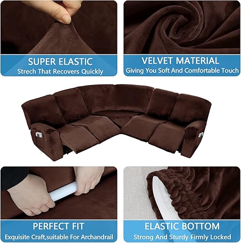Vista 105 de LiveGo Funda para sofá esquinero, protector de terciopelo elástico para sillón reclinable, funda de sofá para sillón reclinable, juego de sala