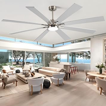 Outdoor Ceiling Fan for Patios with Light, 72" Large Ceiling Fans with 8 Blades Reversible DC Motor, 5 CCT Dimmable, Modern Ceiling Fan for Indoor Living Room, Garage, Exterior Porch Gazebo, Nickel