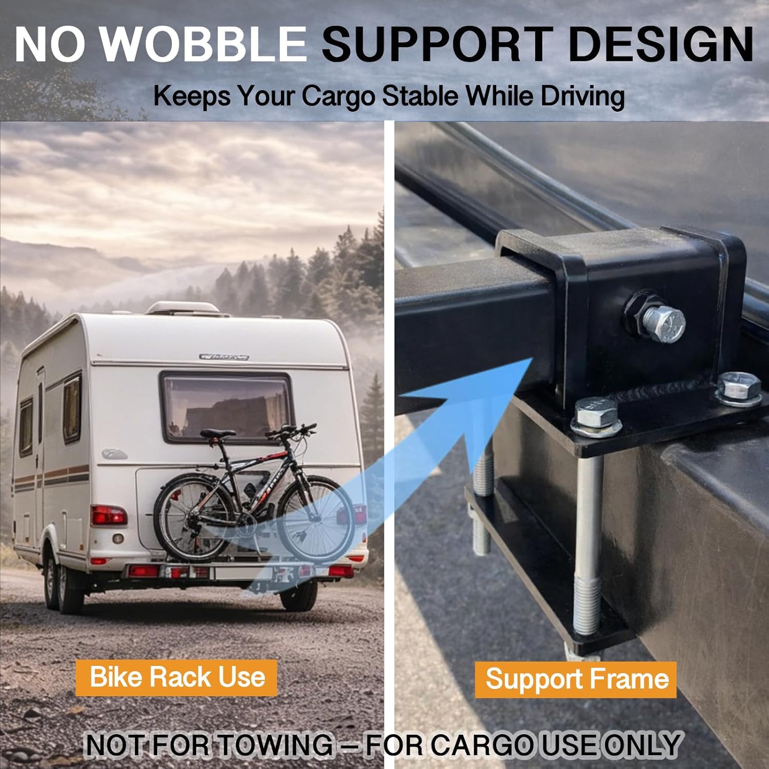 RV Bumper Hitch Receiver 2 Inch, Heavy Duty Support Frame Adapter for 4"–4.5" Square RV Bumpers, No-Wobble Bolt-On Mount for Bike Racks & Cargo Carriers, 200 lbs Tongue Weight, Not for Towing