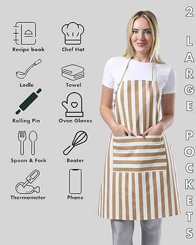 Miniatura 4 de Delantal de cocina de algodón resistente a las gotas de agua para mujer con bolsillos Chef, Marrón