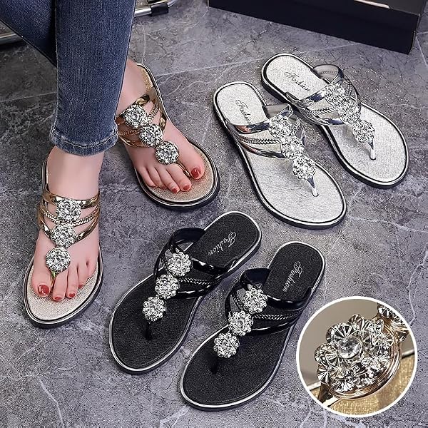 CROSSBABY Rhinestone Flat Sandals for Women Dressy Sparkly Thong Sandals Bling Summer Cute T Strap Dress Sandals for Wedding Bridal Bride Beach Trendy Comfortable Ladies Women's Sandals (silver,11) by CROSSBABY - Used condition - Image 5