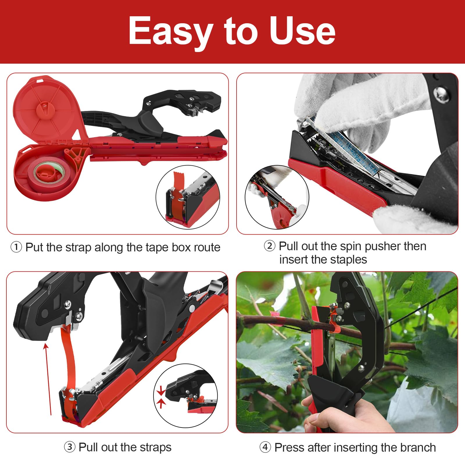 Profesional Maquina Atadora de Atar Tomates Plantas Herramientas Jardineria Máquina Manual Huerto Cinta Pinzas Ramas Atadora Agricola Tomate Viña Hortalizas Pepino UVA Fruta Flores Tape Tool