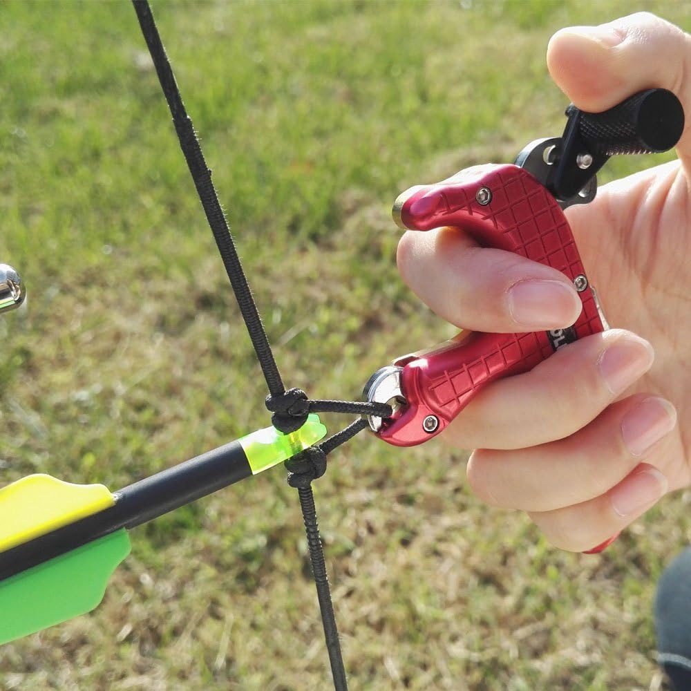 SHARROW Compound Bow Release Automatic Thumb Trigger 3 Finger Archery Bow Release Aid Thumb Release Trigger Grip Hinge Caliper Button for Shooting