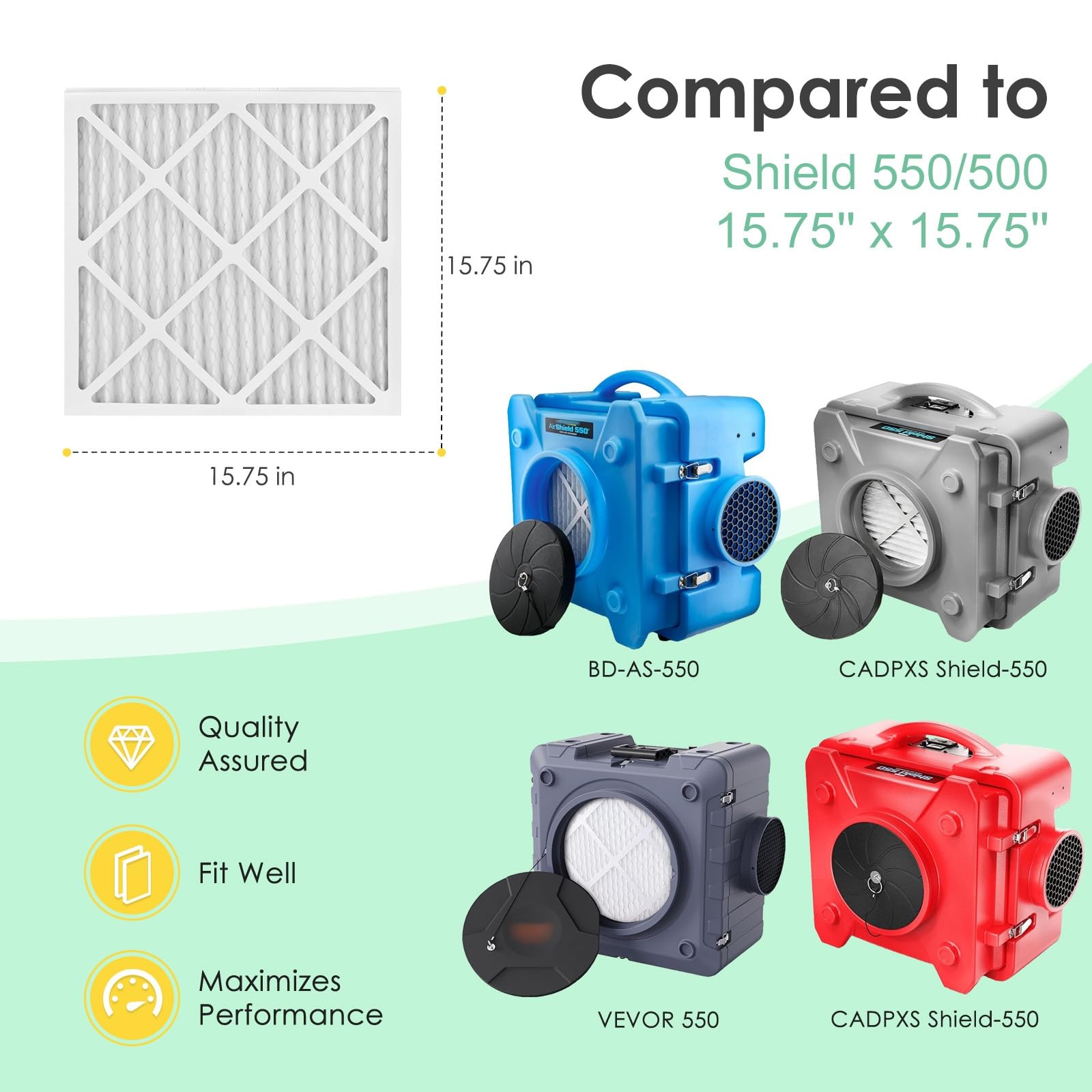 MERV-10 Filtro de aire de 15.75 x 15.75 pulgadas compatible con BlueDri Air Scrubber Air Shield 550 y VEVOR Air Scrubber HEPA 500 y COLZER KJGL01A-500, 16 x 16 x 1, paquete de 5