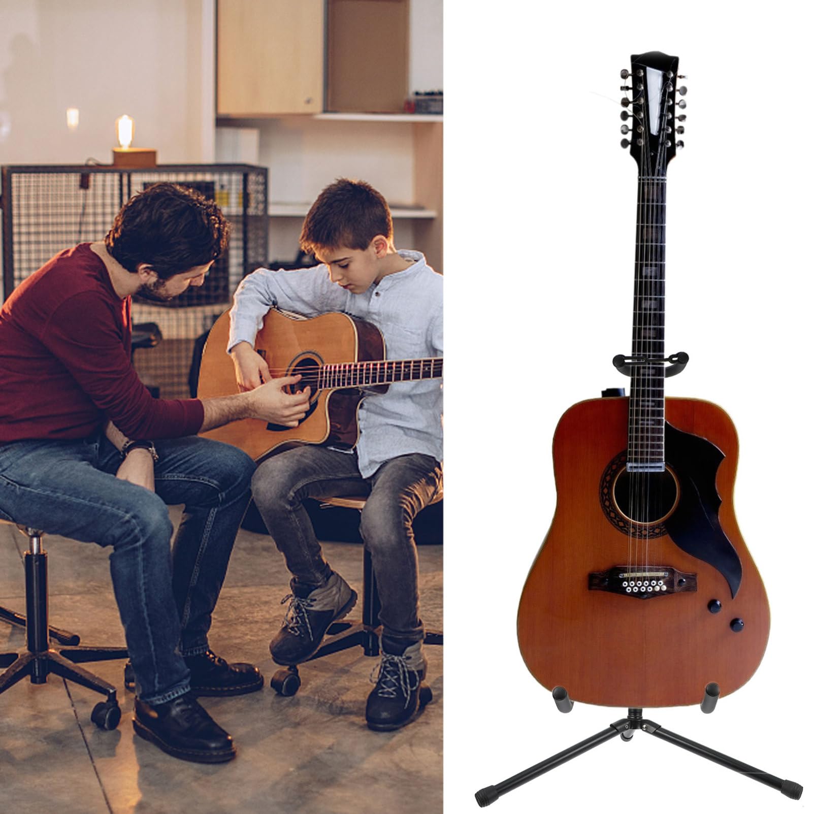 YARNOW Supporto Pieghevole per Chitarra, Supporto Verticale in Ferro Base Stabile, Nero, per Esposizione e Negozio di Chitarre