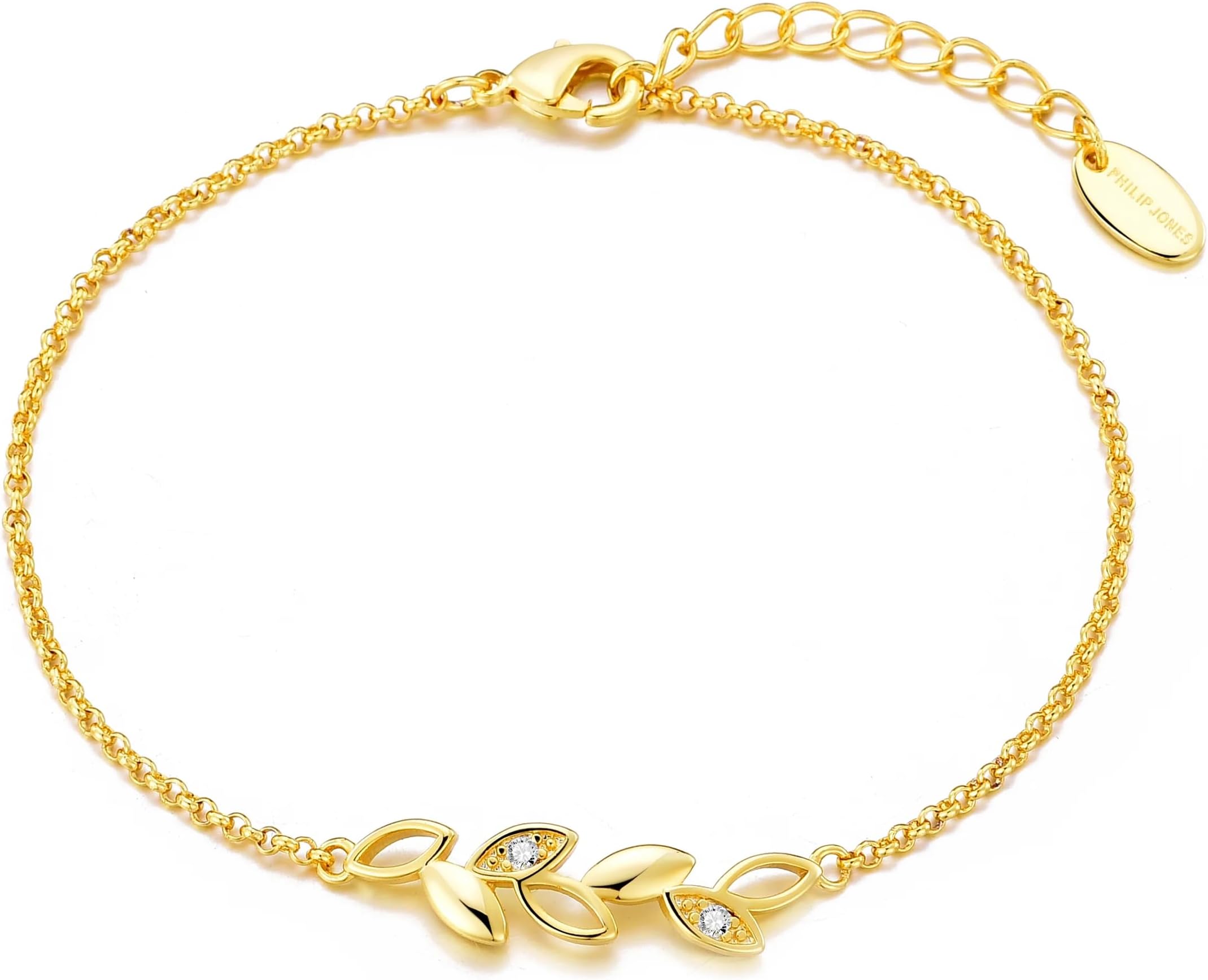 18k Gold Plated Leaf Chain Bracelet Created with Zircondia® Crystals