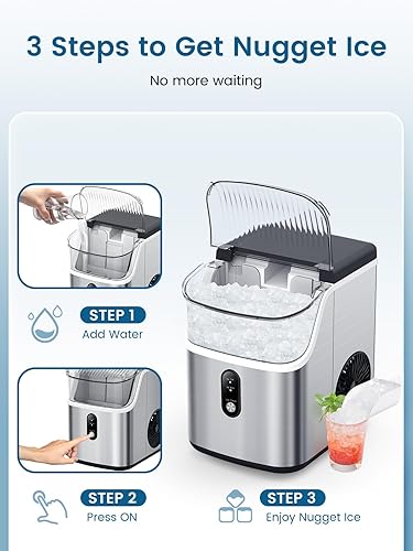 Miniatura 5 de COWSAR Nugget Ice Makers - Máquina para hacer hielo triturado masticable suave, encimera portátil para hacer hielo de guijarros, 34 libras/día,