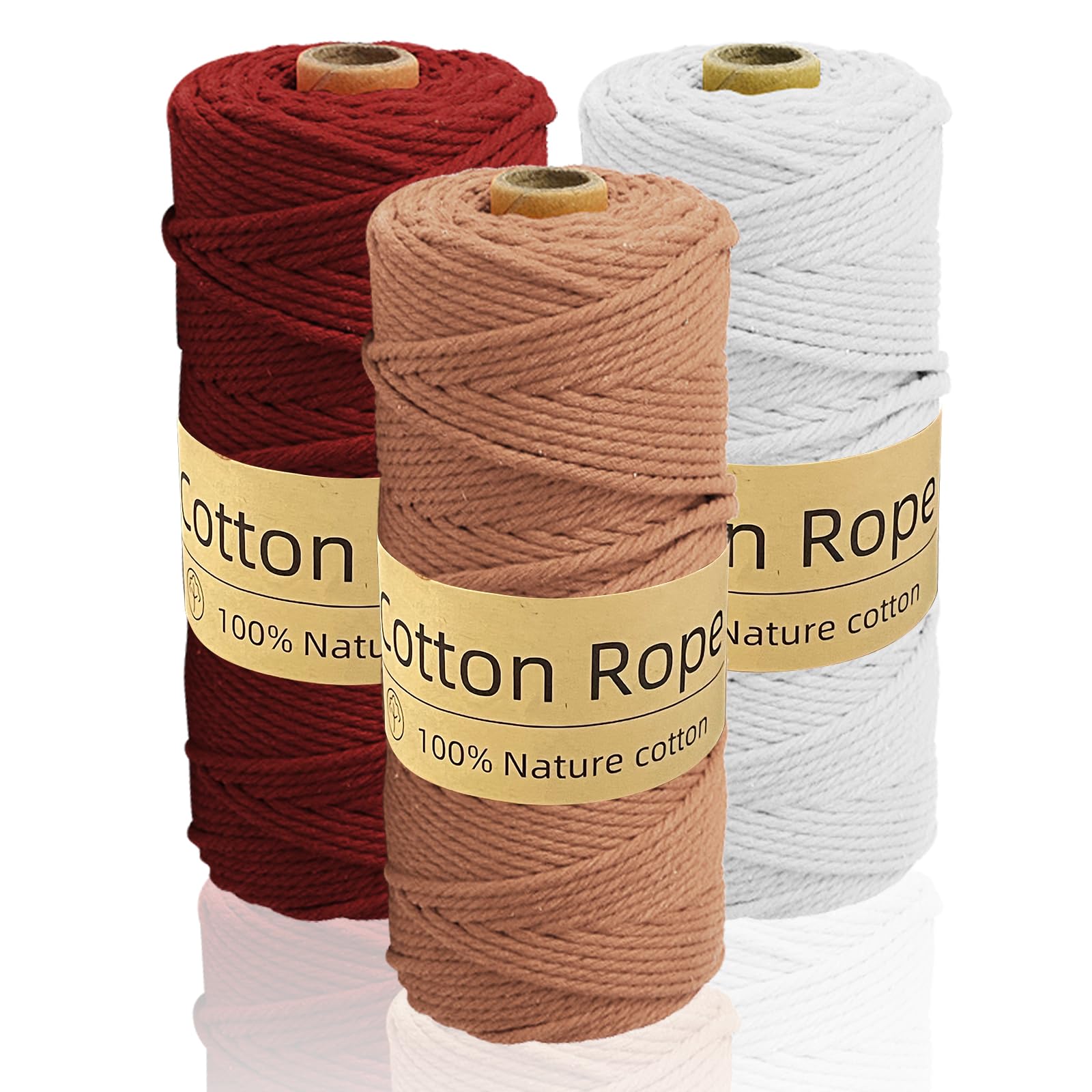 3 Pcs Corda Macrame 3mm x 100m, Macrame Kit, Macrame Corda, Macramè Filo Corda, Filo Cotone per Arazzi, Appendini per Piante, Artigianato Fai da Te, Decorazioni Boho