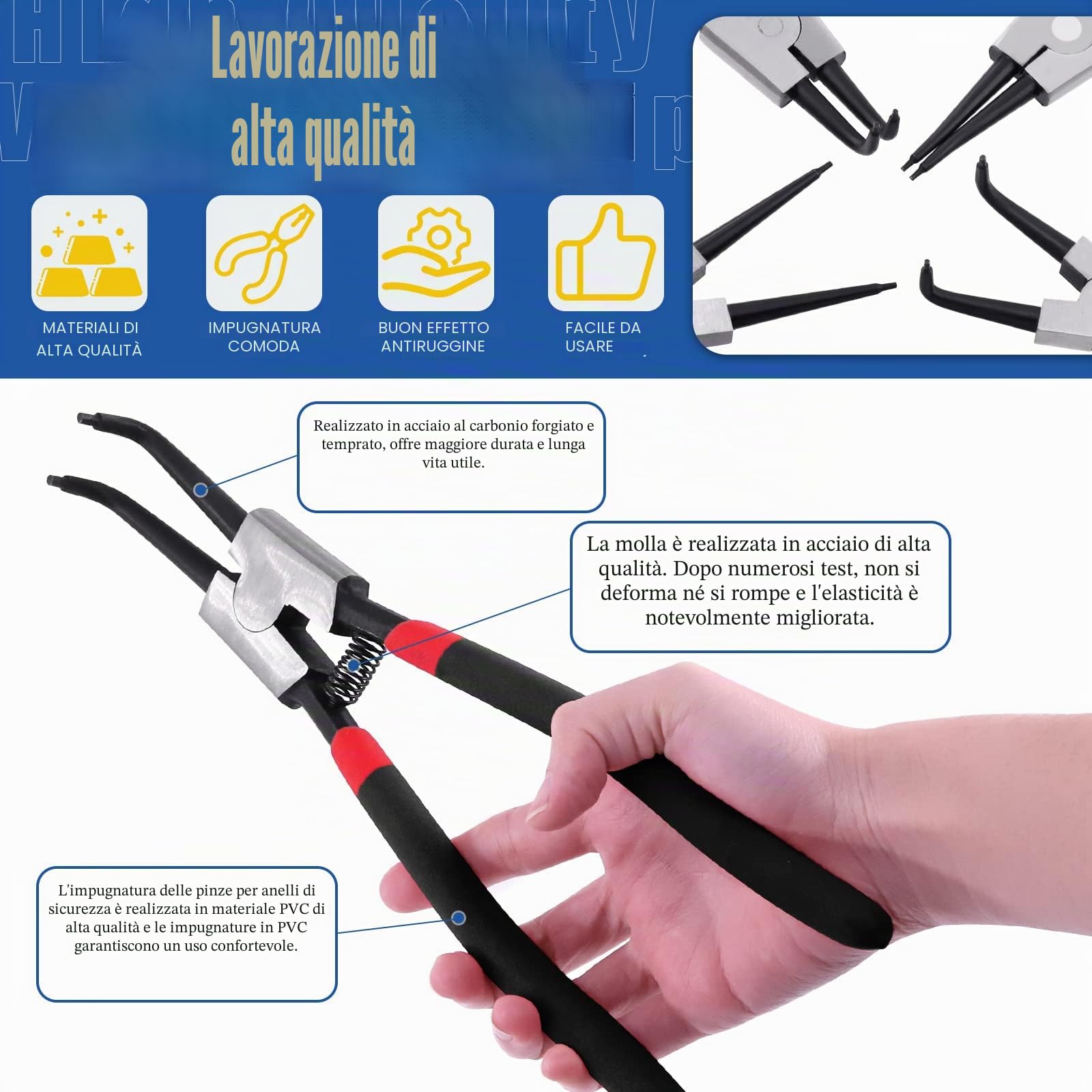Glarks 9 pinze per anelli a scatto da 33 cm e ganci e set di plettri, 4 pinze per anelli di fissaggio interni/esterni e 4 ganci con manico lungo con 1 sacchetto per anelli, tubi flessibili