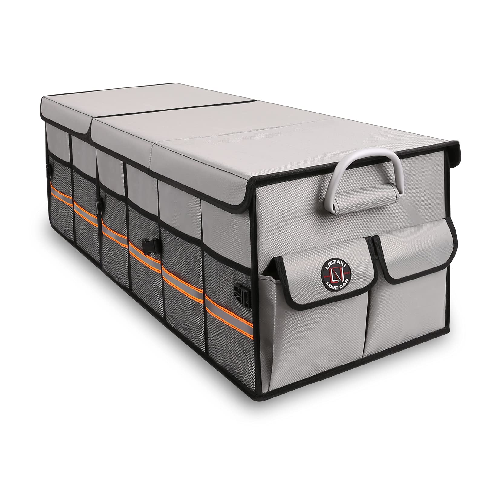 LI LIBZAKI Trunk Organizer Cargo Organizer Trunk Storage Waterproof Collapsible Durable Multi Compartments-Grey