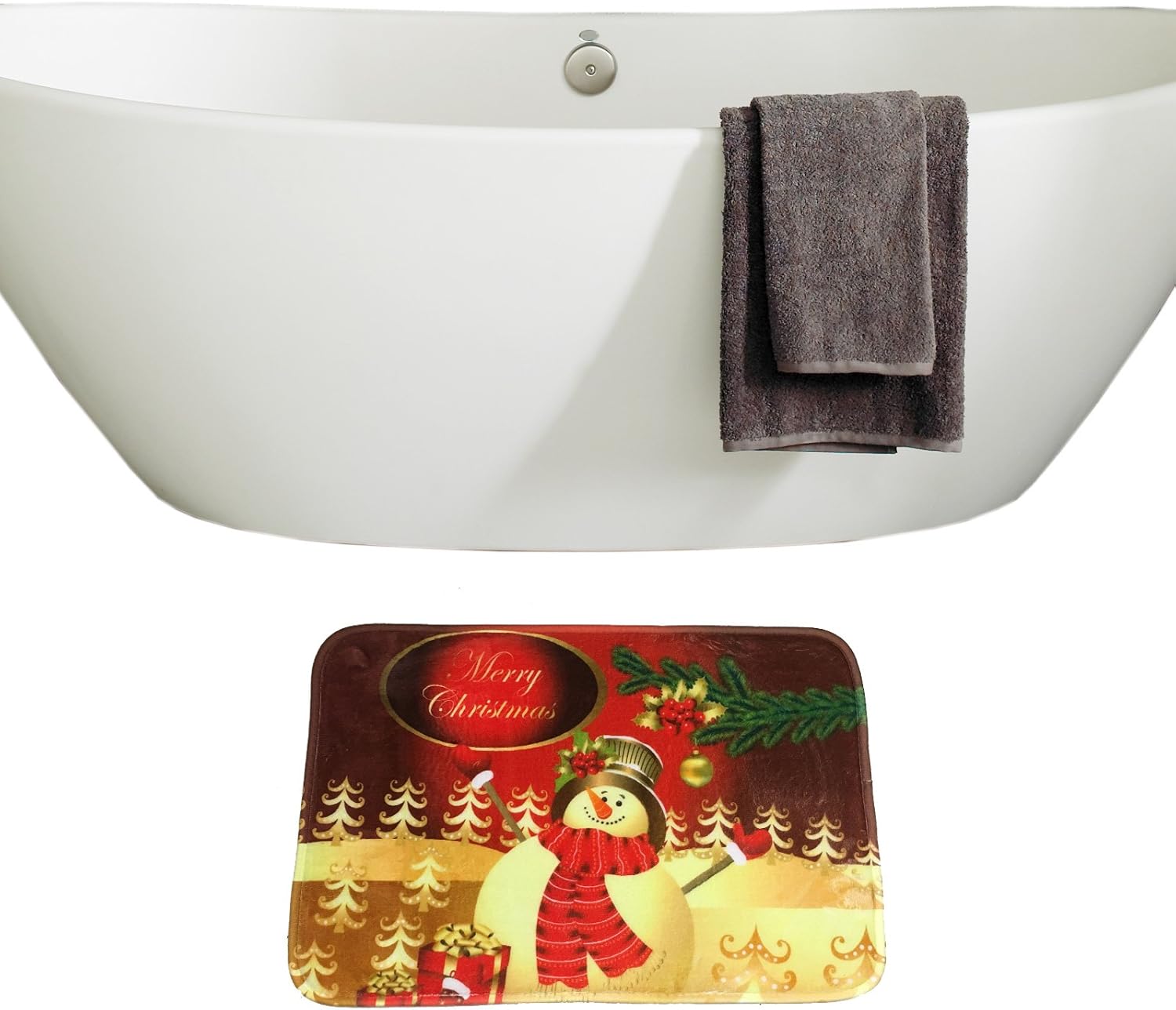 3 Piece Christmas Lovely Snow Man Pattern Flannel Toilet Cover Set Non Slip Bathroom Carpet Rug (3, Lovely Snow Man)