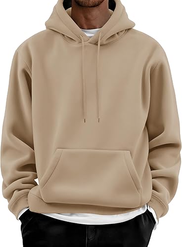 COOFANDY Men Cotton Fleece Hooded Sweatshirt Casual Long Sleeve Hoodies Pullover Fashion Drawstring Hoodie with Kanga Pocket