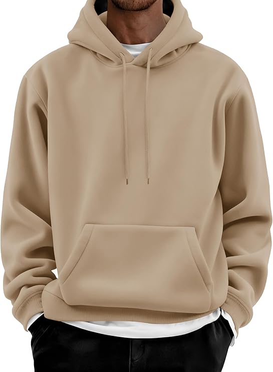 COOFANDY Men Cotton Fleece Hooded Sweatshirt Casual Long Sleeve Hoodies Pullover Fashion Drawstring Hoodie with Kanga Pocket