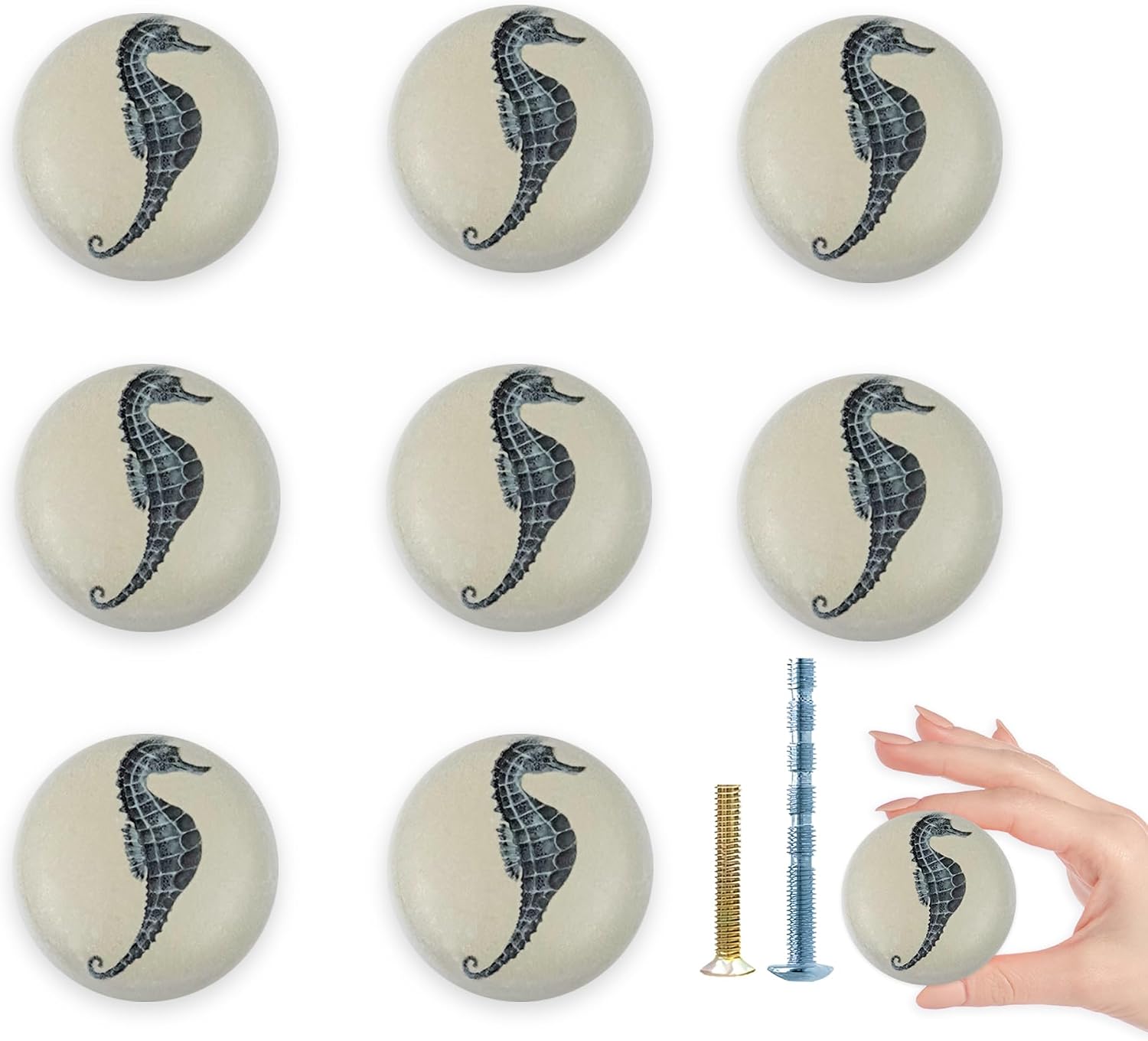 8 Pack 1.5" Ceramic Seahorse Cabinet Knob Unique Ocean Theme Decorative Cabinet Dresser Drawer Pulls Handles and Knobs