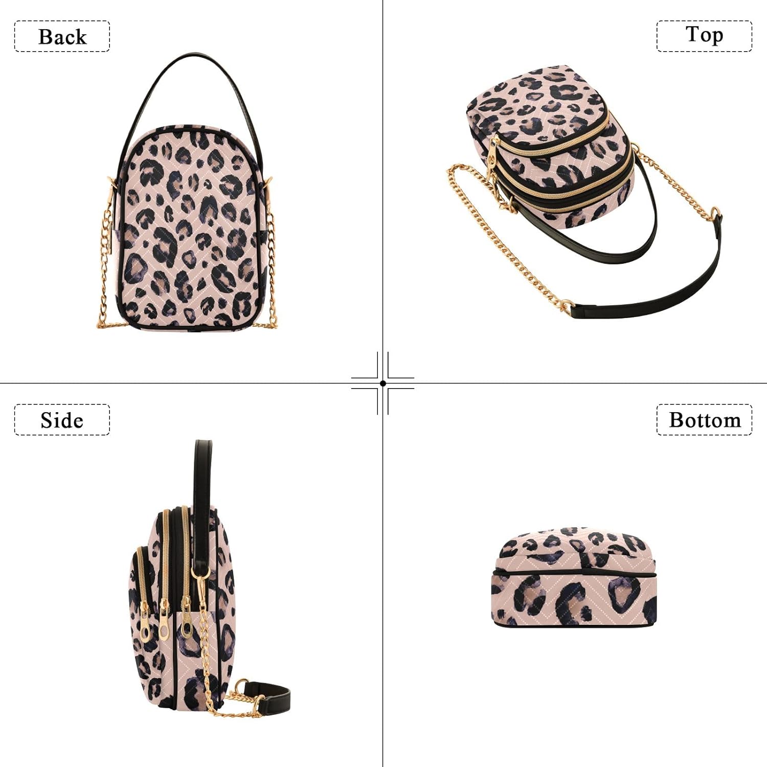 senya Pink Black Leopard Crossbody Handbags for Women Casual Leather Shoulder Phone Purse - Image 5