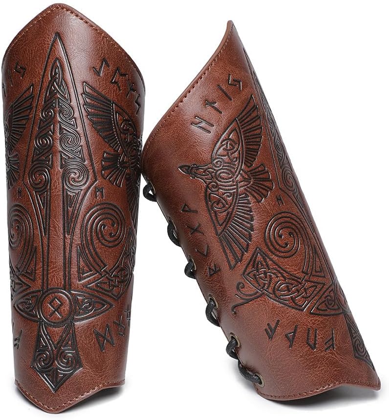 Medieval Leather Bracers Dragon Embossed Viking Leather Bracers Leather Arm Armer Cuff Leather Gauntlet Costumes Accessories
