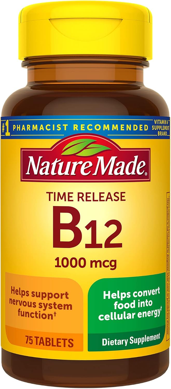Nature Made Vitamin B12 1000 mcg Time Release Tablets, 75 Count (Packaging May Vary)