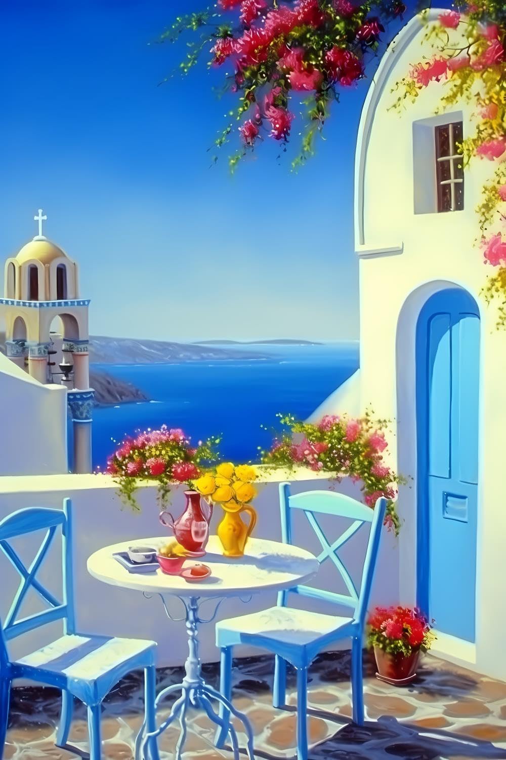 5D Santorini Island Beautiful Landscape Diamond Painting Kits for Adults DIY Santorini Diamond Art Kits for Beginner Full Drill Santorini Diamonds Painting Gem Art for Gift Wall Decor 16x20 inch