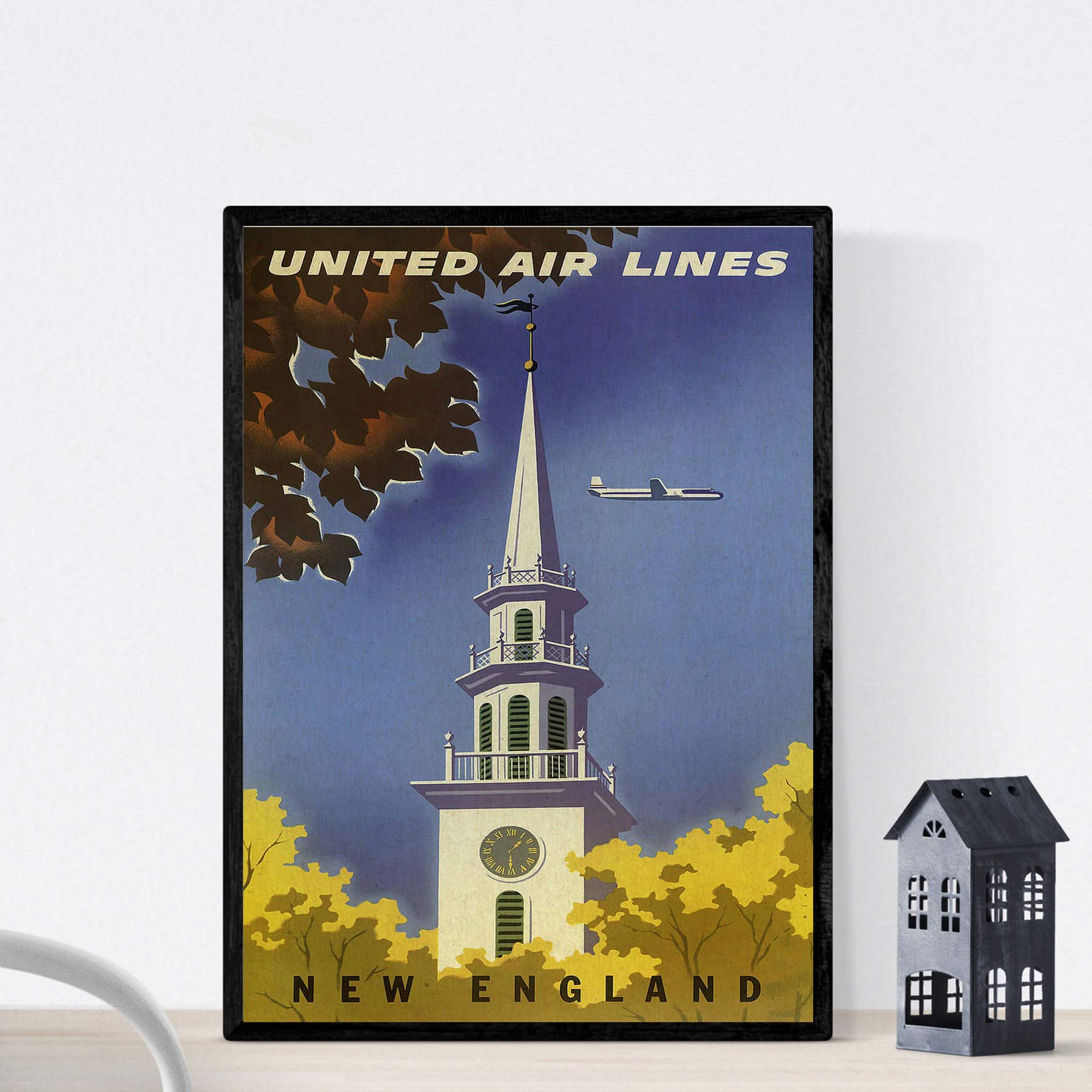 Nacnic Vintage Poster Vintage Poster Europe. Travels to New England. A3 size, 42L x 29.7W cm