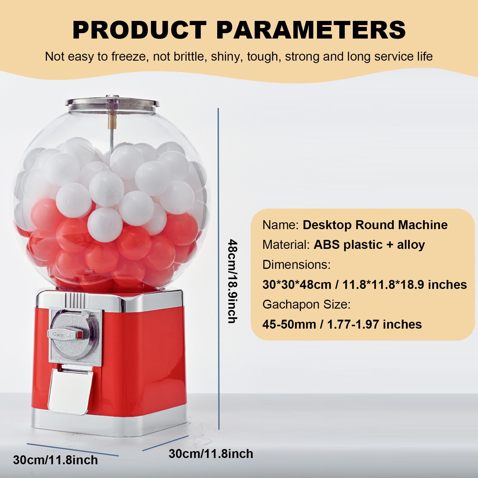 Distributore Automatico di Capsule, Dispenser di Palline Rimbalzanti A Gettoni con Chiave, 30 * 30 * 48 cm/11,81 × 11,81 × 18,9 Pollici, capacità 100 Palline, Compatto e Facile da Usare Yellow