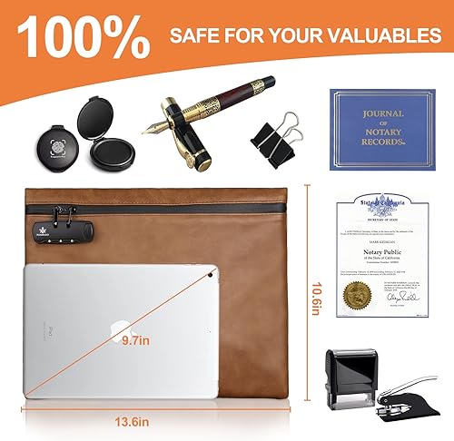 Miniatura 5 de Bolsa de notario con cerradura, 13.6 x 10 pulgadas, bolsa de suministros para notario resistente para todos los diarios, sellos, relieves,