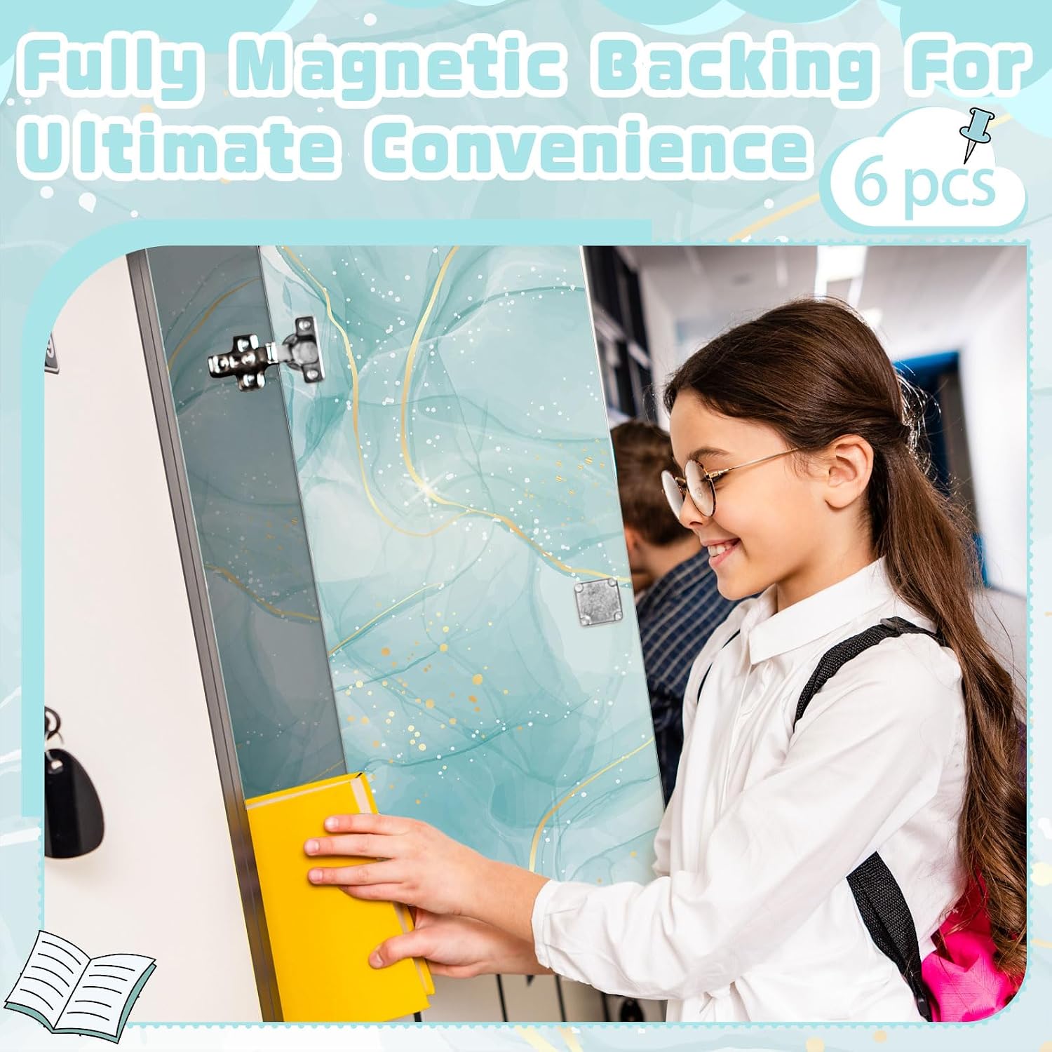 6 Pcs Locker Magnetic Wallpaper 12" x 12" Locker Accessories Wall Magnetic Sticker for School Supplies Watercolor Marble Locker Accessories School Locker Decorations for Girls