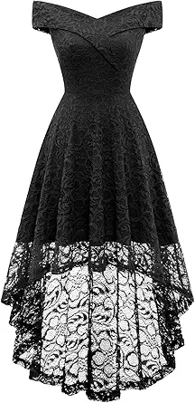 HomRain Women's Elegant Floral Lace Dress Off The Shoulder High Low Hem Dresses for Wedding for Cocktail for Party