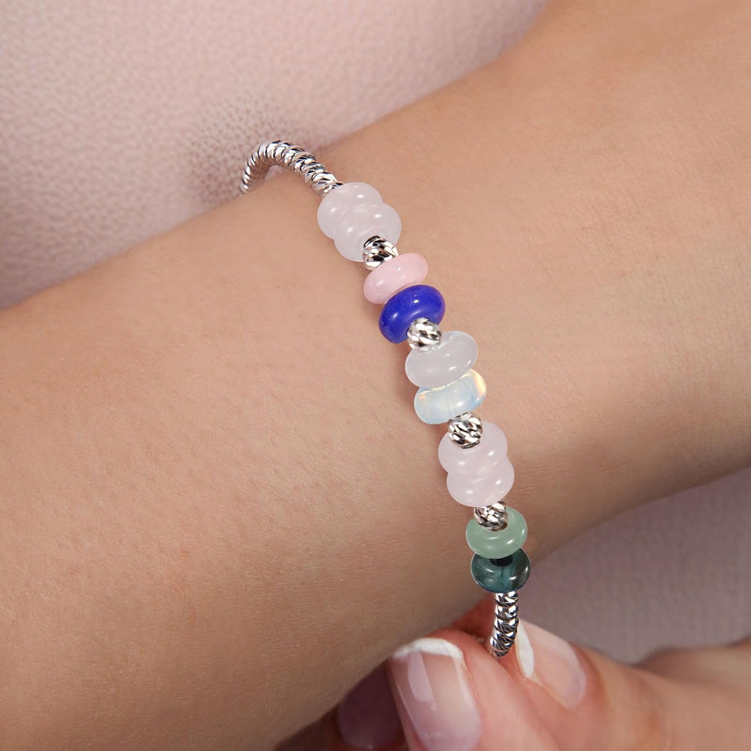 uxcell 10 Pcs Large Hole Stone Beads Charm, 10mm Gemstone Beads Macrame Natural Rondelle Loose Crystal Bead for DIY Jewelry Making Keychain Bracelet Necklace, Green Aventurine - Image 7