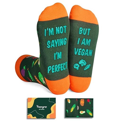 HAPPYPOP Unisex Funny Vegan Gifts Ideas Vegan Gifts for Women Gifts for Vegans Vegetarian Gifts, Vegan Socks Vegetable Socks
