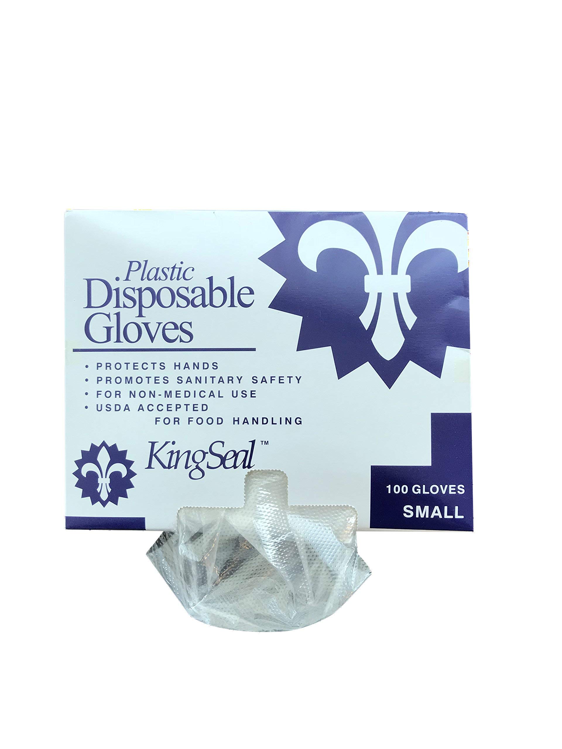 KingSeal Embossed Poly Disposable Gloves, Powder-Free - 10 dispensers of 100 gloves each (1000 pcs total)