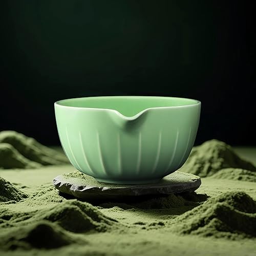 Miniatura 4 de Juego de batidor de matcha de 7 piezas, kit de cerámica con cuenco, batidor, soporte, cuchara de bambú, reposo, tamiz y toalla de té, elegante juego