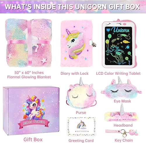 Miniatura 2 de Jenria Regalos de cumpleaños de unicornio para niñas, caja de regalo de unicornio de Navidad para niños de 3, 4, 5, 6, 7, 8, 9, 10 años, cesta de