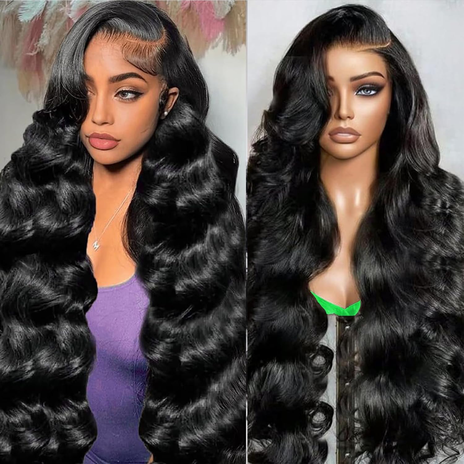 13x6 Body Wave Lace Front Wigs Human Hair 180% Density 30 Inch Body Wave HD Transparent Frontal Wig Glueless Pre Plucked with Baby Hair Natural Black