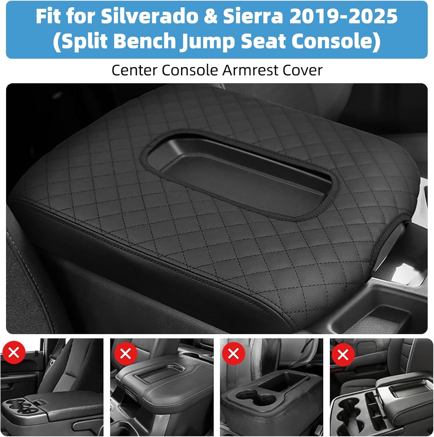 Center Console Armrest Cover Compatible with Chevy Chevrolet Silverado & GMC Sierra 1500 2500 3500 HD 2019 2020 2021 2022 2023 2024 2025 Protector Interior Accessories(for Jump Seat Console)