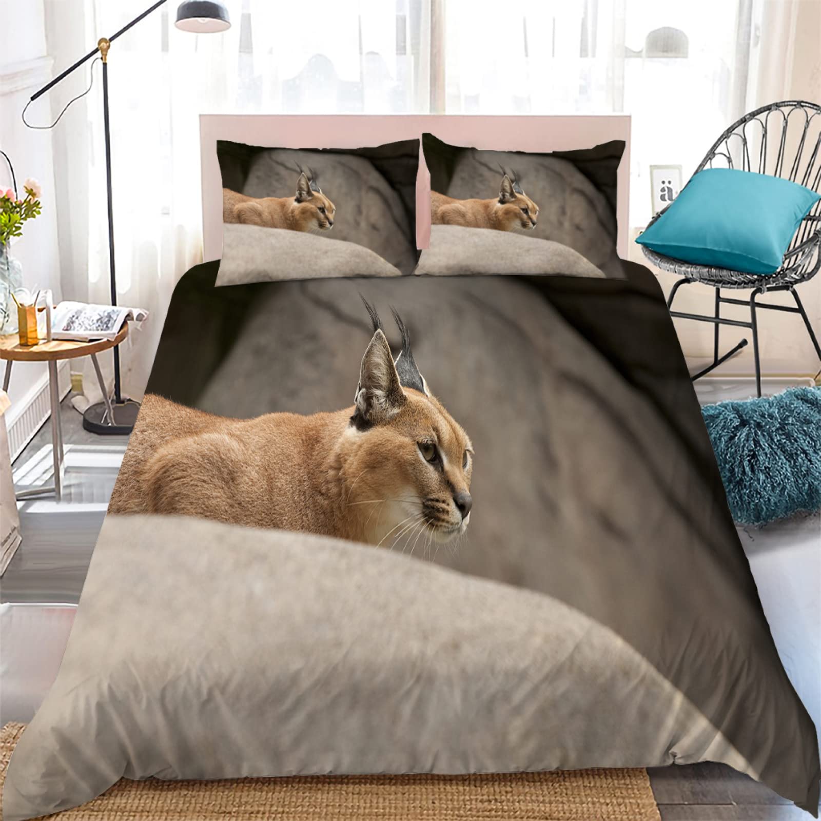 Housse de couette 220x240 gris Big Floppa avec 2 taies d'oreiller en microfibre pour lit 2 personnes