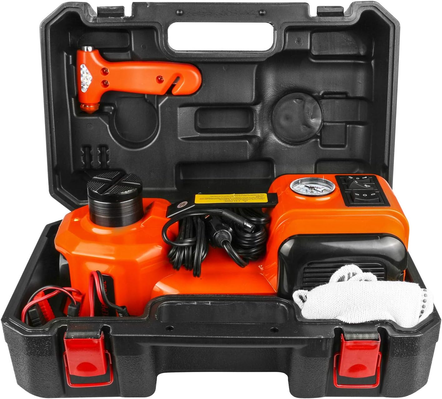 VXCAN 12V DC 5T(11023lb) Electric Hydraulic Auto Floor Lift Jacks car pump tire inflator LED Flashlight 3 in 1 Set car jack set For Vehicle Repairing and Tire Replacing (5T - ZSYT01)