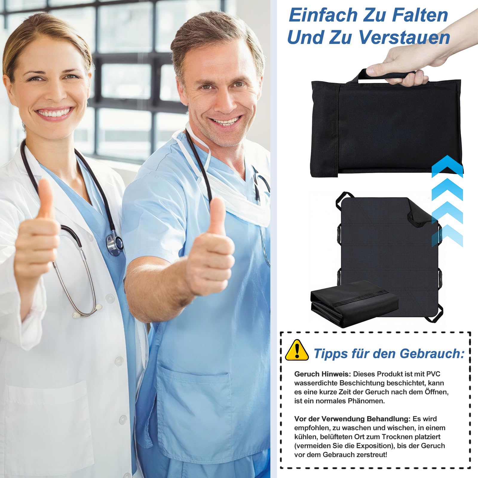 Gleittuch für Bettlägerige 100*120cm,Rutschtuch Pflege mit 6 Griffen,Transferboard für Patientenlifter für Ältere & Bettlägerige Patienten,Gleitmatte Pflege Wiederverwendbar und Abwaschbar (Schwarz)