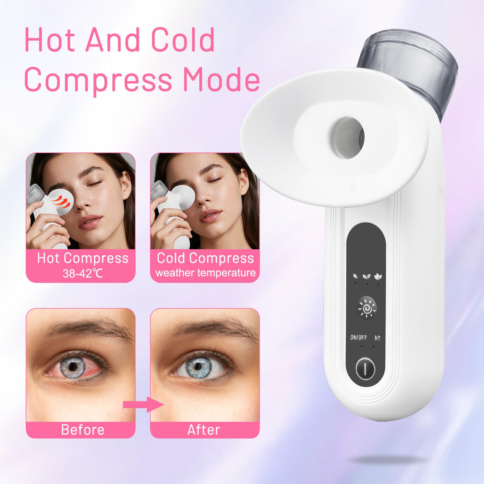 Nano máquina de vapor de ojos para cara seca, nano pulverizador de niebla de ojos con calor y modos de compresión fría, vaporizador de ojos recargable adecuado para el cuidado de la piel facial