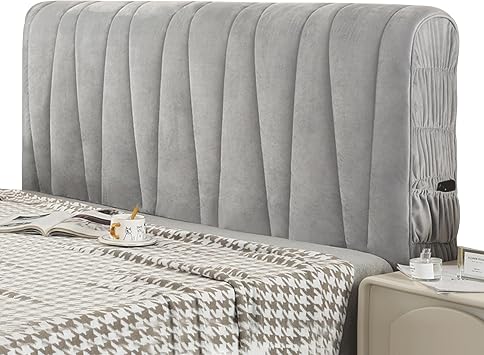 Baby Velvet Headboard Covers for King Size Double Bed Headboard Cover Stretch Thickened Quilting Headboard Slipcover Leather Wood Upholstered Bed Backrest Dustproof Protector Cover120cm,Grey1