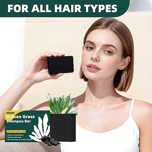 Miniatura 5 de Usma Grass - Barra de champú sólido para oscurecer el crecimiento del cabello, jugo Usman gris reductor Polygonum Black Jabón, cabello gris inversa