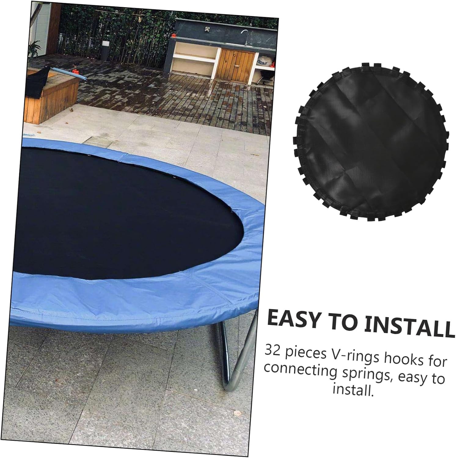 Black Round Trampoline Jumping Mat with Hooks Replacement Mat for Frame Uv-Resistant Heavy-Duty Breathable Cloth Secure Stitching for Outdoor Fitness and Fun