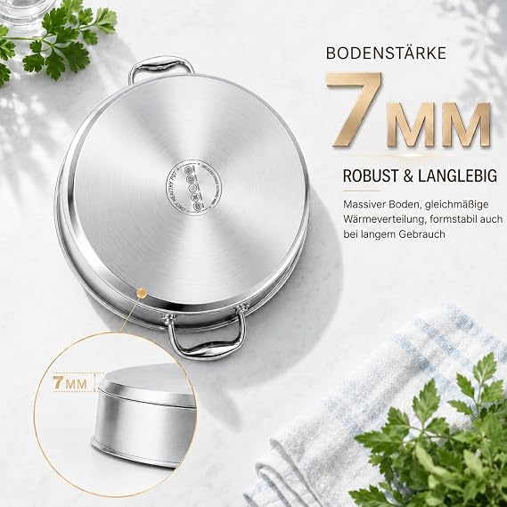 DELARLO Sauté Pan 28 cm High Rim 5.6 L Stainless Steel Serving Pan